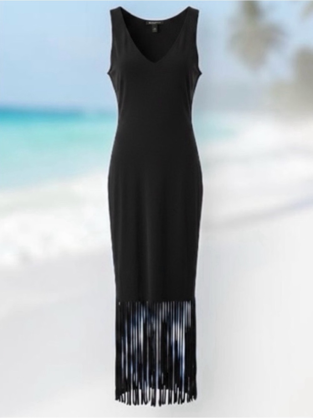 INC International Concepts Black Sleeveless V-Neck Fringe-Hem Maxi Dress 0X XL